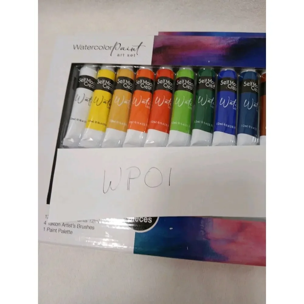 17 Pc WATERCOLOR Tubes Paint Set‎ w 4 Taklon Paint Brushes + Art Palette Value